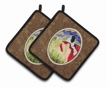 Lady with her Japanese Chin Pair of Pot Holders