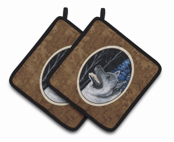 Starry Night Norwegian Elkhound Pair of Pot Holders